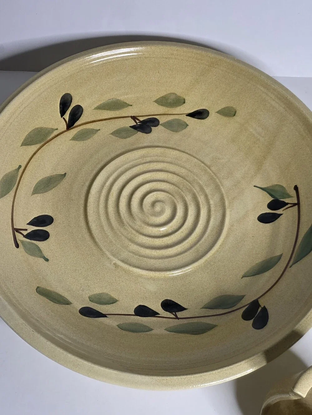Contemporary Pottery Olive painted large bowl / Platter & Matching Napkin caddy